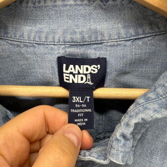 Lands' End Shirt Men 3XL Tall Blue Button Up Collared Short Sleeve Pockets - Picture 3 of 7